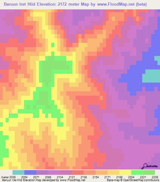 Baruun Iret Hiid,Mongolia Elevation Map