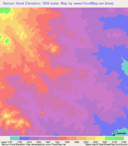 Baruun Hural,Mongolia Elevation Map
