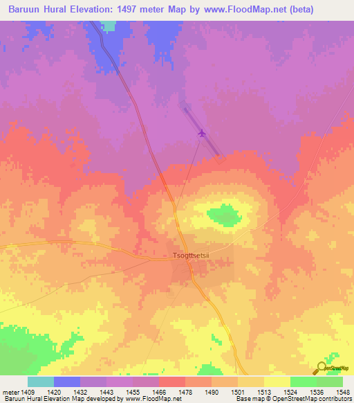 Baruun Hural,Mongolia Elevation Map