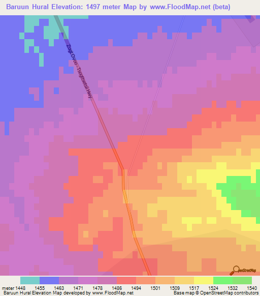 Baruun Hural,Mongolia Elevation Map