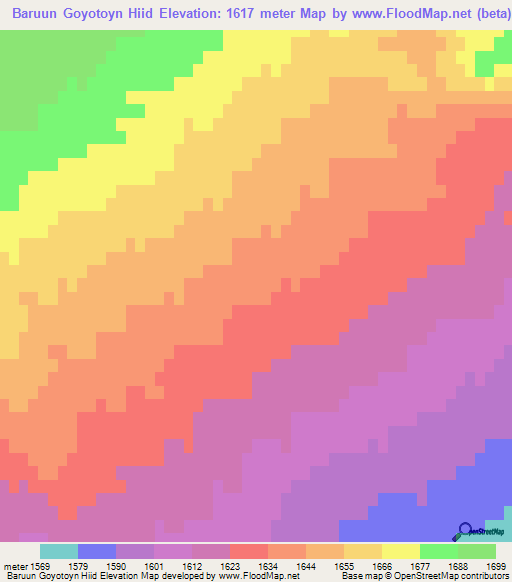 Baruun Goyotoyn Hiid,Mongolia Elevation Map