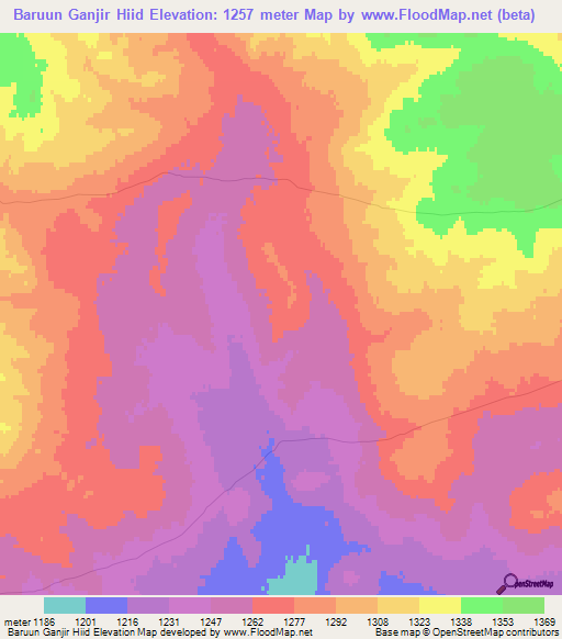 Baruun Ganjir Hiid,Mongolia Elevation Map