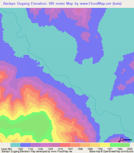 Bartayn Dugang,Mongolia Elevation Map