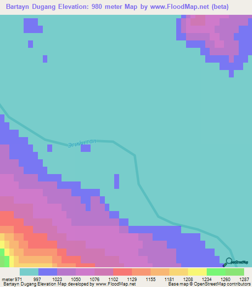 Bartayn Dugang,Mongolia Elevation Map