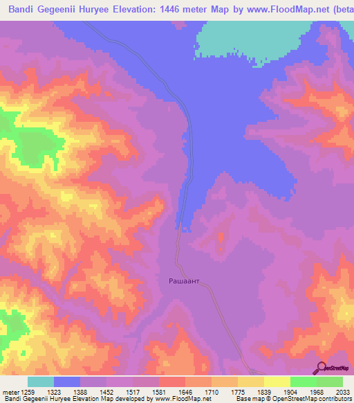 Bandi Gegeenii Huryee,Mongolia Elevation Map