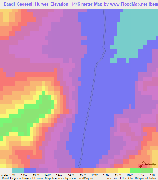 Bandi Gegeenii Huryee,Mongolia Elevation Map