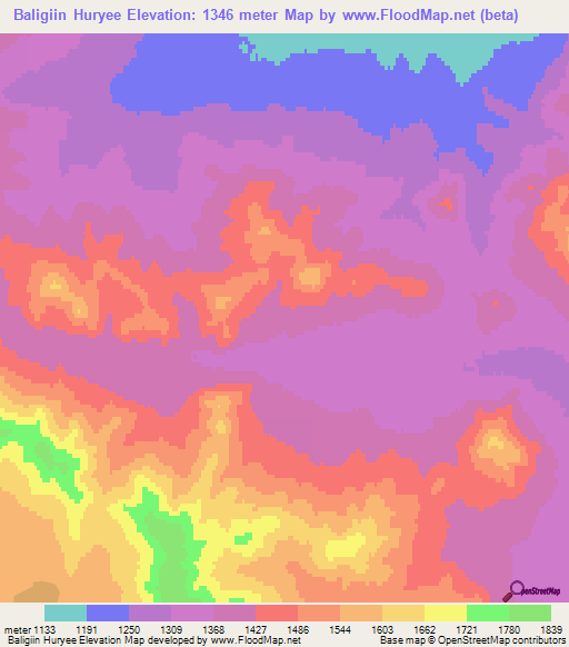 Baligiin Huryee,Mongolia Elevation Map