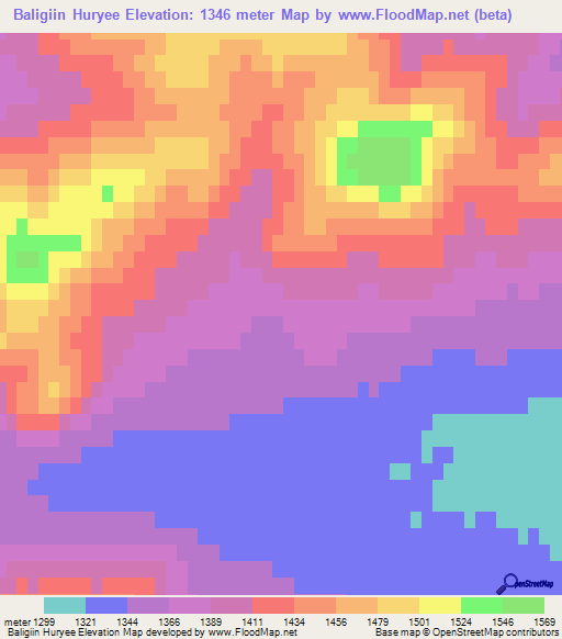 Baligiin Huryee,Mongolia Elevation Map