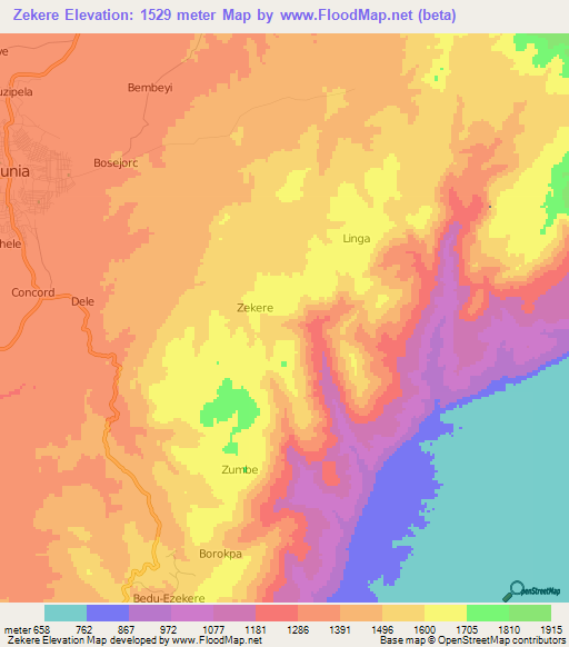 Zekere,Congo (Kinshasa) Elevation Map