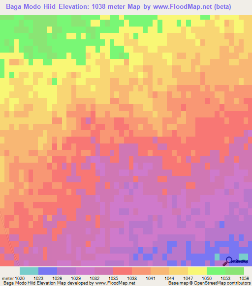 Baga Modo Hiid,Mongolia Elevation Map