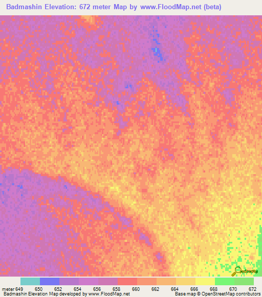 Badmashin,Mongolia Elevation Map