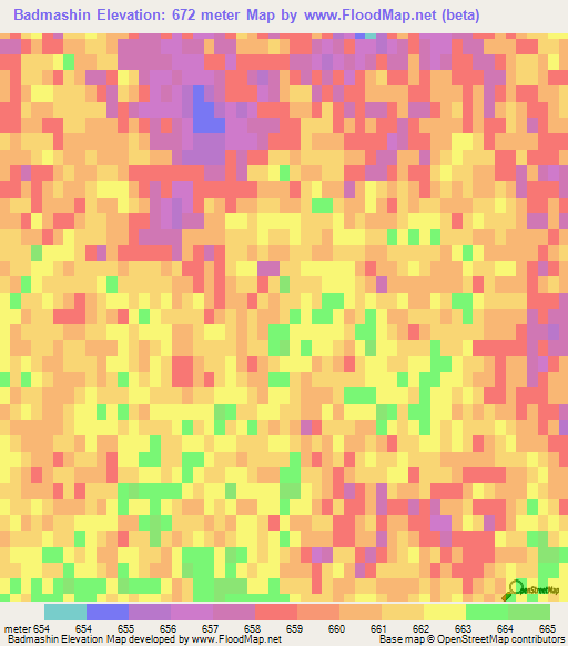 Badmashin,Mongolia Elevation Map