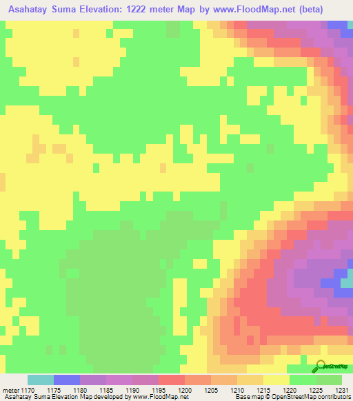 Asahatay Suma,Mongolia Elevation Map