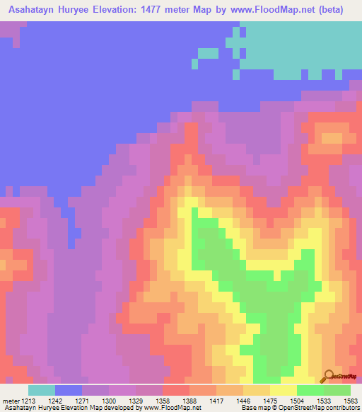 Asahatayn Huryee,Mongolia Elevation Map