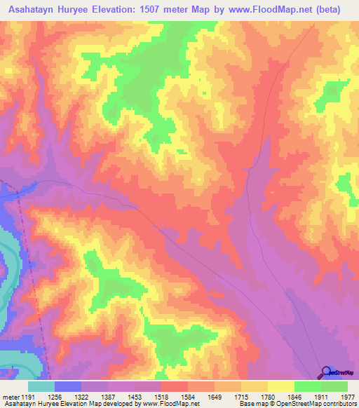 Asahatayn Huryee,Mongolia Elevation Map