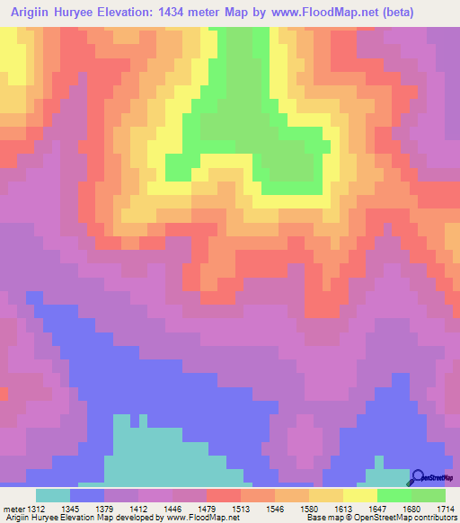 Arigiin Huryee,Mongolia Elevation Map