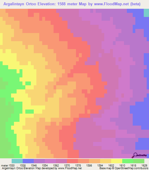 Argalintayn Ortoo,Mongolia Elevation Map