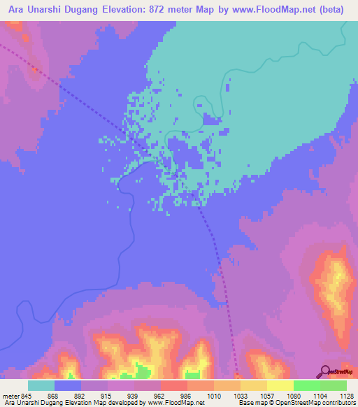 Ara Unarshi Dugang,Mongolia Elevation Map