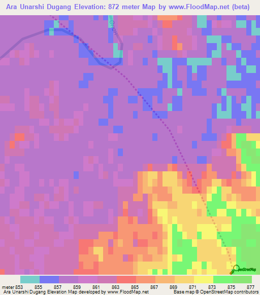 Ara Unarshi Dugang,Mongolia Elevation Map