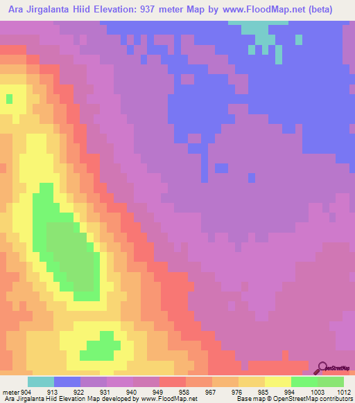Ara Jirgalanta Hiid,Mongolia Elevation Map