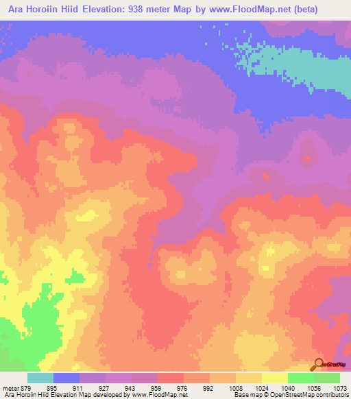 Ara Horoiin Hiid,Mongolia Elevation Map