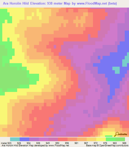 Ara Horoiin Hiid,Mongolia Elevation Map