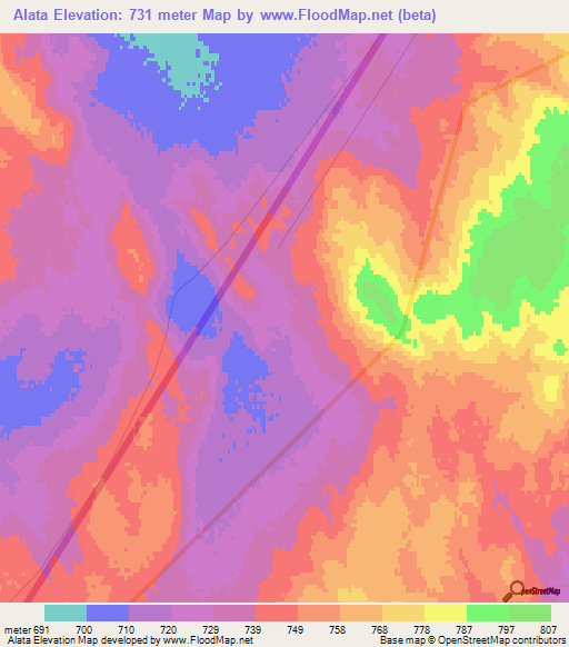 Alata,Mongolia Elevation Map