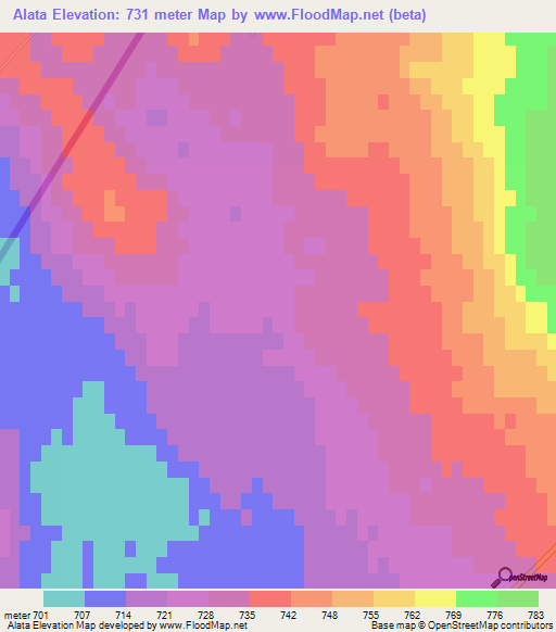 Alata,Mongolia Elevation Map