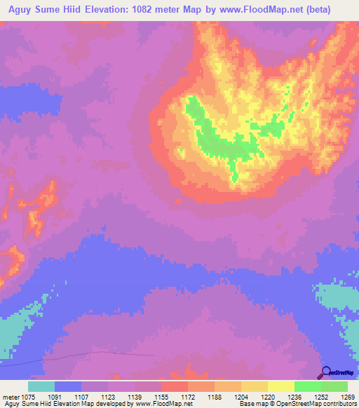 Aguy Sume Hiid,Mongolia Elevation Map
