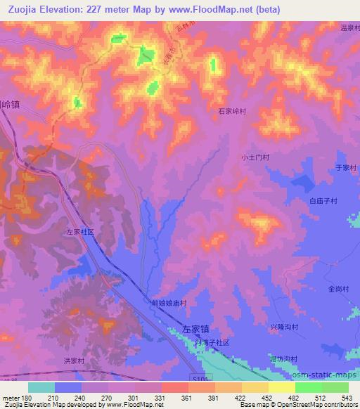 Zuojia,China Elevation Map