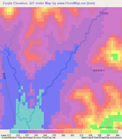 Zuojia,China Elevation Map