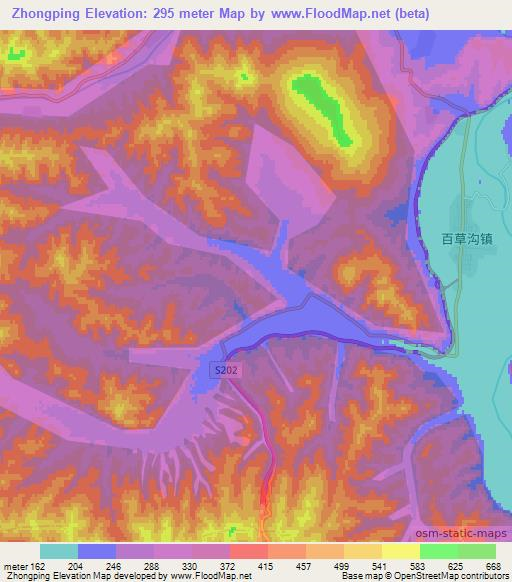 Zhongping,China Elevation Map