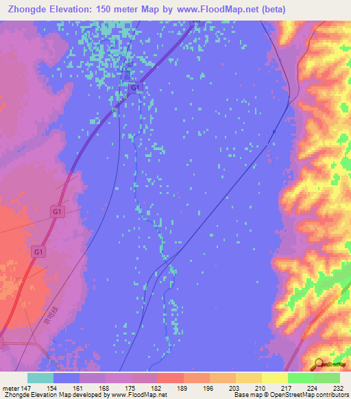 Zhongde,China Elevation Map