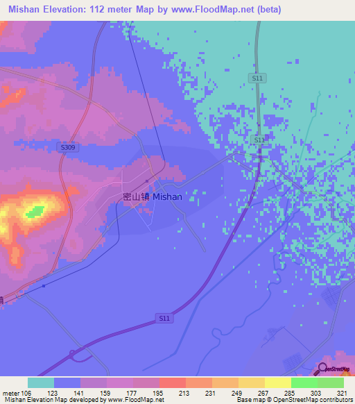 Mishan,China Elevation Map