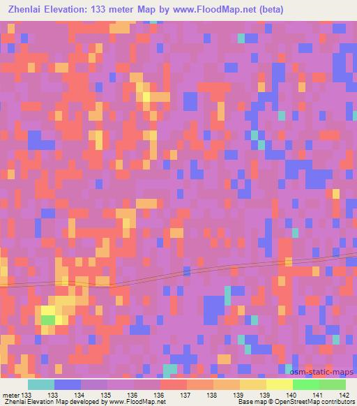 Zhenlai,China Elevation Map