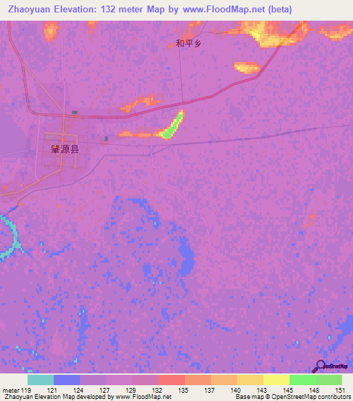 Zhaoyuan,China Elevation Map