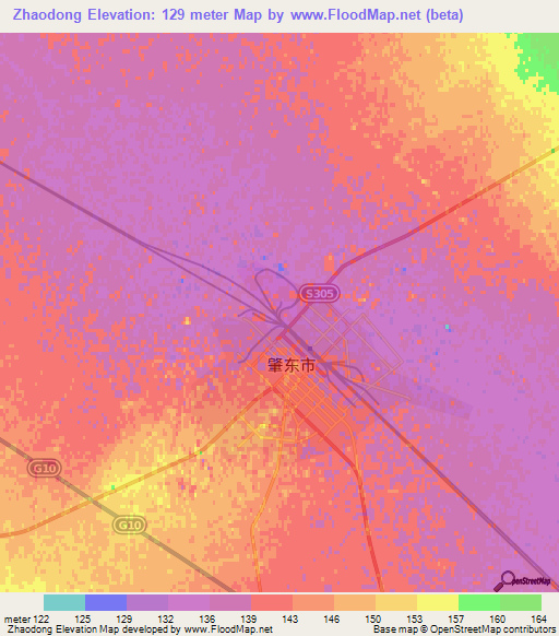 Zhaodong,China Elevation Map