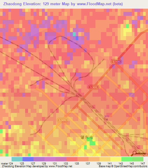 Zhaodong,China Elevation Map