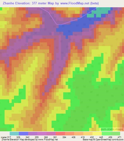 Zhanhe,China Elevation Map