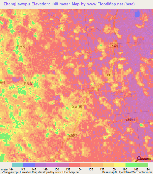 Zhangjiawopu,China Elevation Map