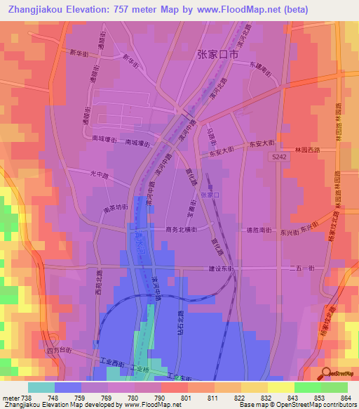 Zhangjiakou,China Elevation Map