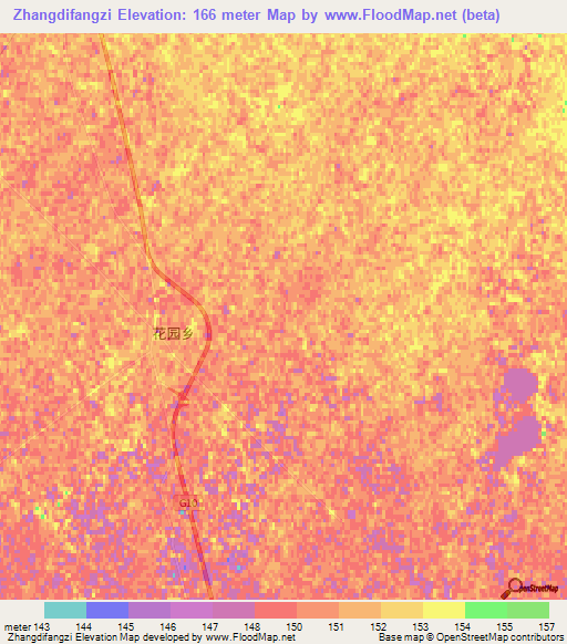Zhangdifangzi,China Elevation Map