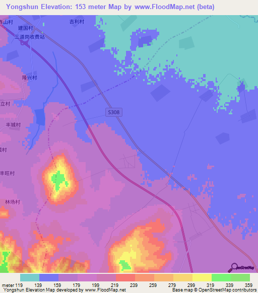 Yongshun,China Elevation Map