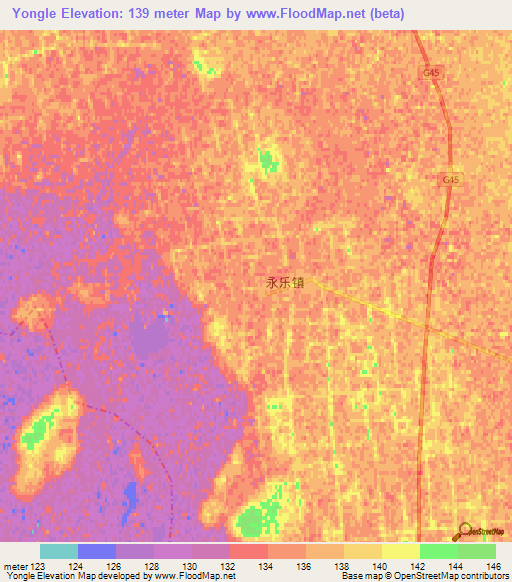 Yongle,China Elevation Map