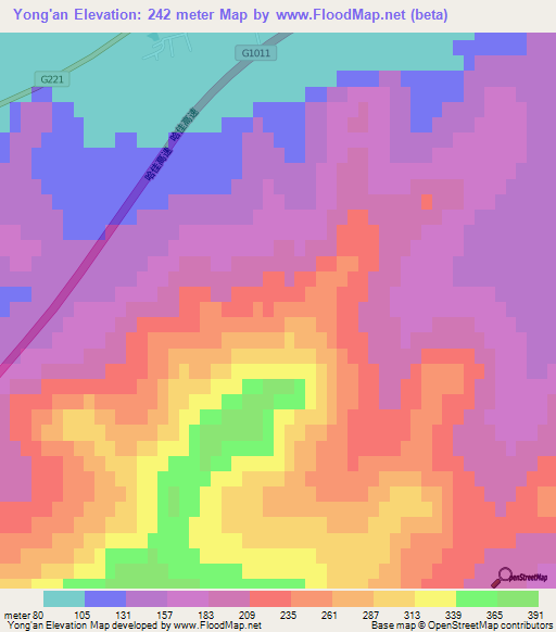 Yong'an,China Elevation Map