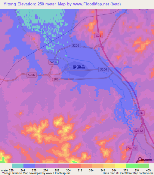 Yitong,China Elevation Map