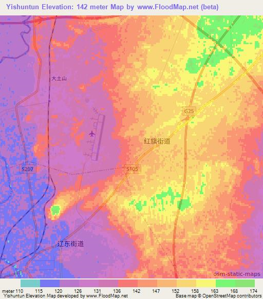 Yishuntun,China Elevation Map