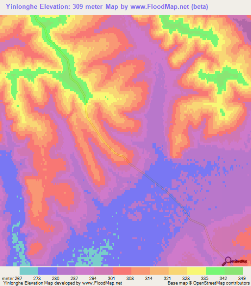 Yinlonghe,China Elevation Map
