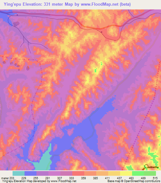 Ying'epu,China Elevation Map