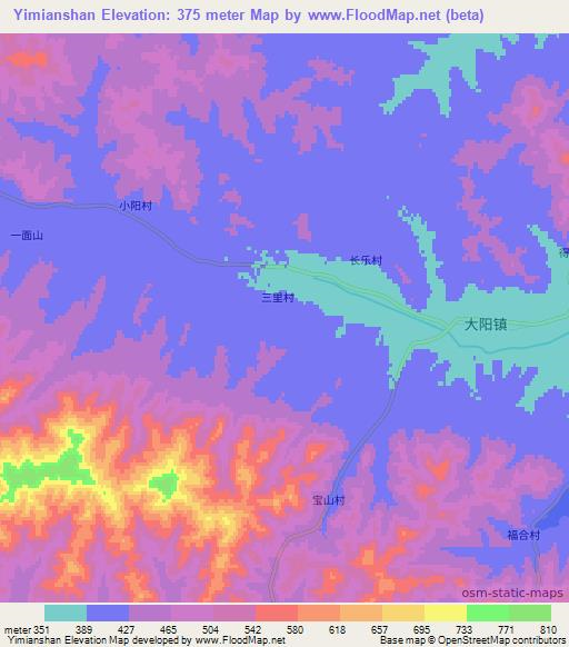 Yimianshan,China Elevation Map